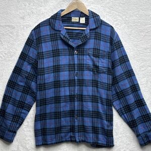 Vintage LL Bean Flannel Shirt Mens M‎ Blue Plaid 90s Lumberjack Trucker Button